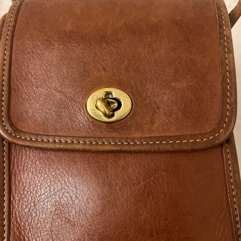 Brown Coach Leather Messenger Bag with Gold Hardware